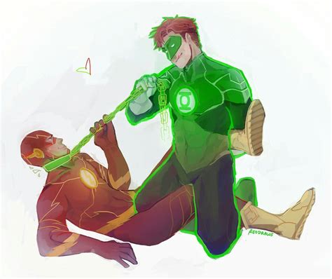 Green Lantern And Flash Fight Comic Art Illustration