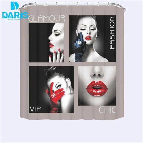 DARIS Fabric Polyester Sexy Red Lips Waterproof Shower Curtain Thicken
