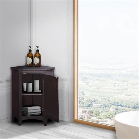 Elegant Home Fashions Wooden Bathroom Stand Corner Floor Storage