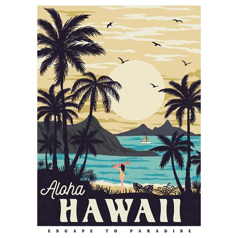 Aloha Hawaii Escape to Paradise Summer t shirt. surfer girls on the