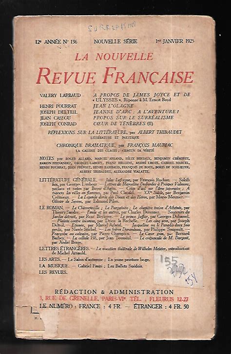 Collaborateur De La Nouvelle Revue Française - REVISTA. La Nouvelle Revue Française, de 1º de janeiro
