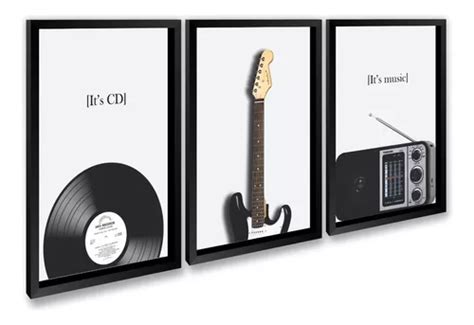 quadro decorativo rock guitarra radio disco 3pç c moldura mercadolivre