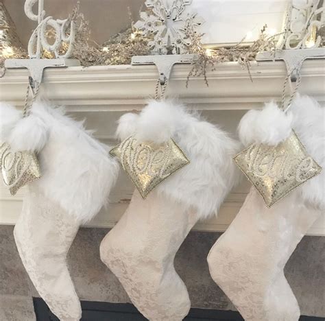 Elegant Cream And White Christmas Stockings Bliss By Laurisa White Christmas Stockings Gold