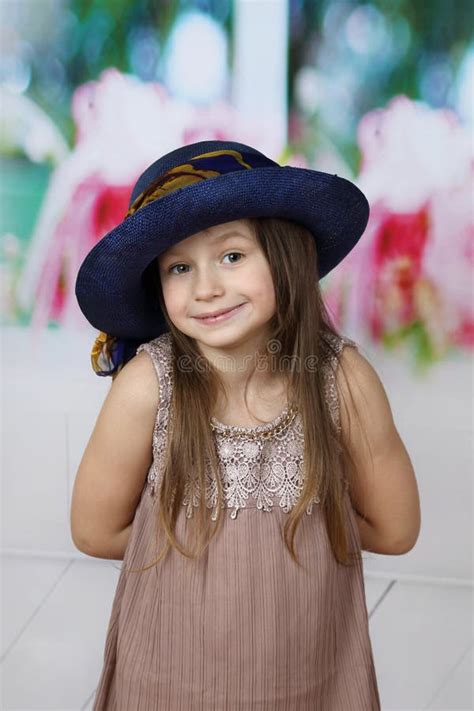 Cute Little Girl In Big Hat Posing Stock Photo Image Of Little Girl