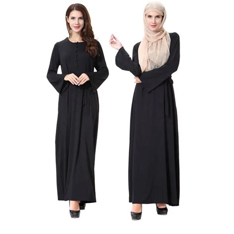 2019 new black knitted maxi muslim hijab dresses abaya dubai moroccan turkish long sleeve