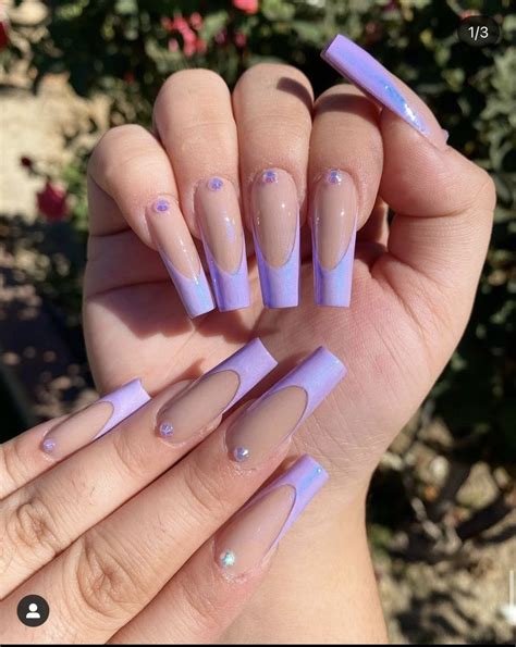 Lavender French Tip Coffin Set In 2022 Lilac Nails Purple Acrylic