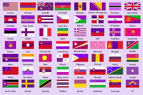 Some Flags Of The World But The Blue Color Is Replaced By Purple
