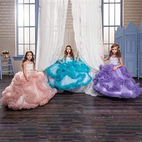 Owlfay Girls Puffy Tulle Flower Wedding Dresses Kids Princess Pageant