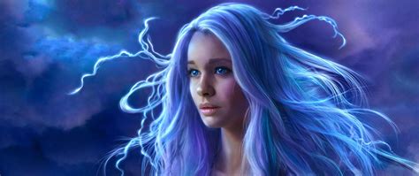 2560x1080 Blue Eyes Blue Hair Fantasy Girl Long Hair Woman 2560x1080 Resolution Hd 4k Wallpapers