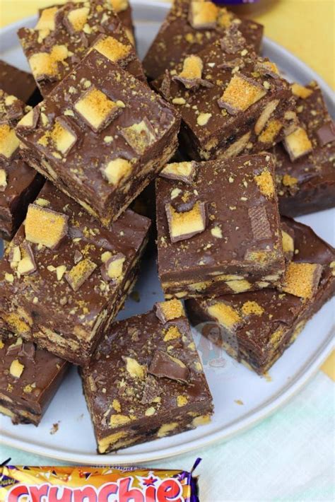 a no bake chocolatey honeycomb crunchie tiffin that you ll want to