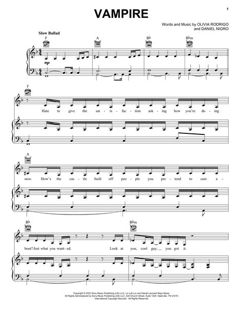 Olivia Rodrigo Vampire Sheet Music And Chords Download 7 Page Printable Piano Vocal And Guitar