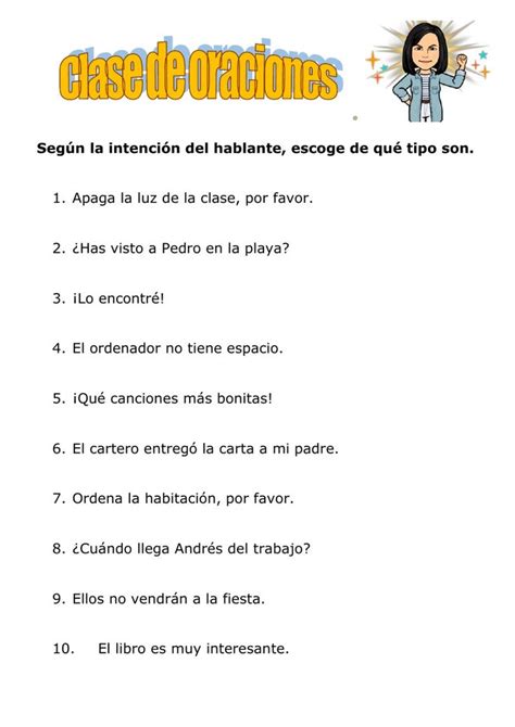 Clase De Oraciones Ficha Interactiva School Subjects Workbook