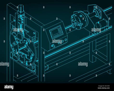 Stylized Vector Illustrations Of Isometric Blueprints Of Cnc Pipe