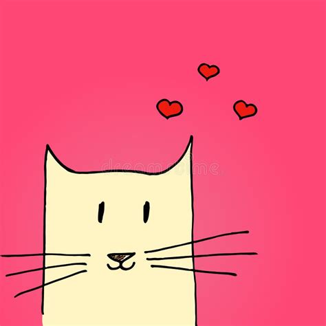 Bright Valentines Day Illustration Cat In Love Vector Hand Drawn