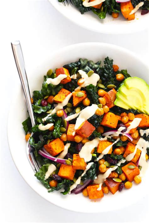 Roasted Sweet Potato Chickpea And Kale Salad Bowls Gimme Some Oven