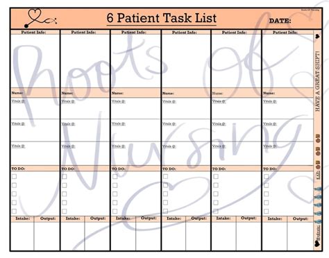 Cna Patient Task Listreport Sheet For 6 Patients Orange Etsy Uk