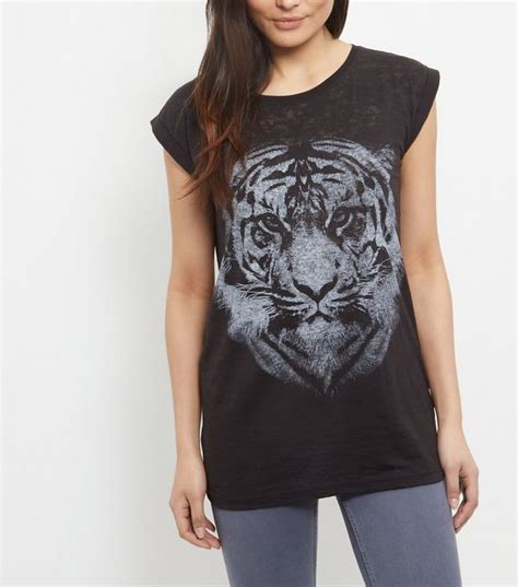 Black Tiger Print Cap Sleeve T Shirt Latest Fashion For Women