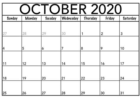 Cute October 2020 Calendar For School Teacher Printable Calendar