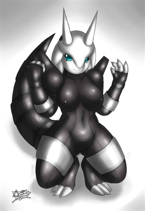 Rule 34 2009 Aggron Anthro Breasts Claws Color Female Female Only Front View Grey Skin Horns
