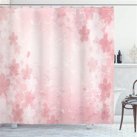 Nature Shower Curtain Cherry Blossoms Pattern In Shabby Chic Style