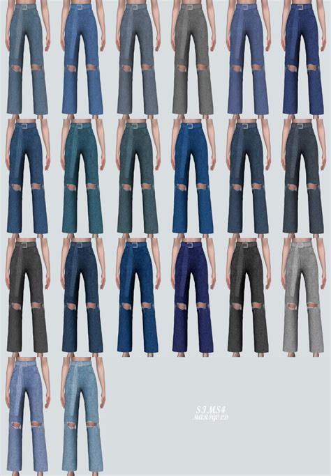 Love Long Belt Jeans Destroyed V러브 롱 벨트 청바지 찢어진 버전여자 의상 Sims 4 Mods