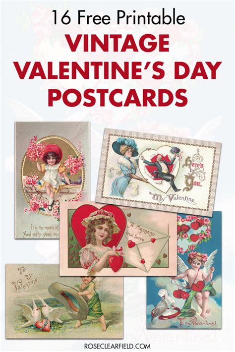 Free Printable Vintage Valentines Day Postcards Rose Clearfield