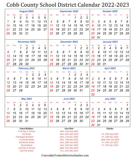2023 23 Cobb County Calendar
