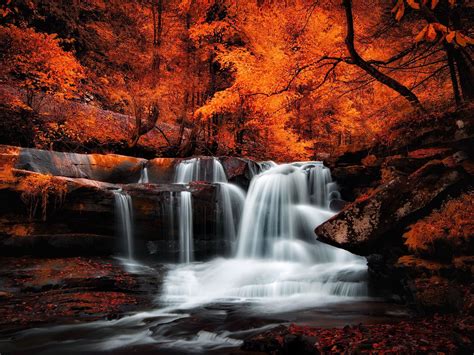 Waterfall river landscape nature waterfalls autumn wallpaper