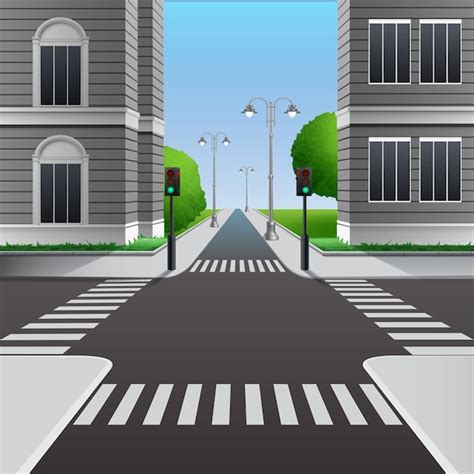 Premium Vector Illustration Of Urban Crossroads With Traffic Lights