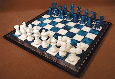 Alabaster Chess Set Blue And White With Wood Frame Chess Board Set