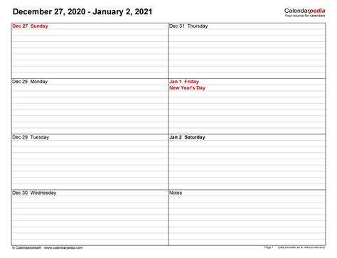 Free Printable Weekly Calendar 2021 Calendar Printables Free Templates