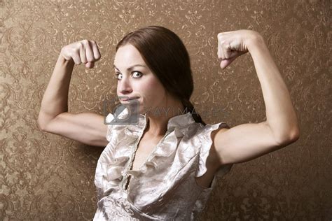 Young Woman Flexing Her Biceps By Creatista Vectors And Illustrations