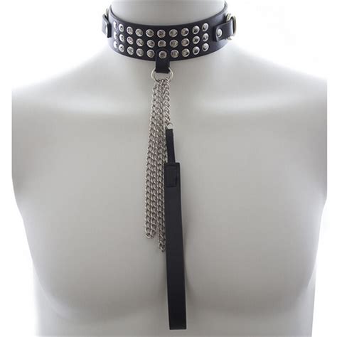2017 New Sexy Punk Rivets Leather Collar Necklace Metal Traction Bdsm