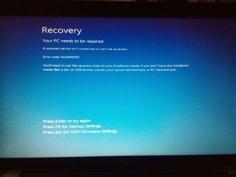 I Cannot Reset My Laptop Error Code 0xc000000f Hp Support Community