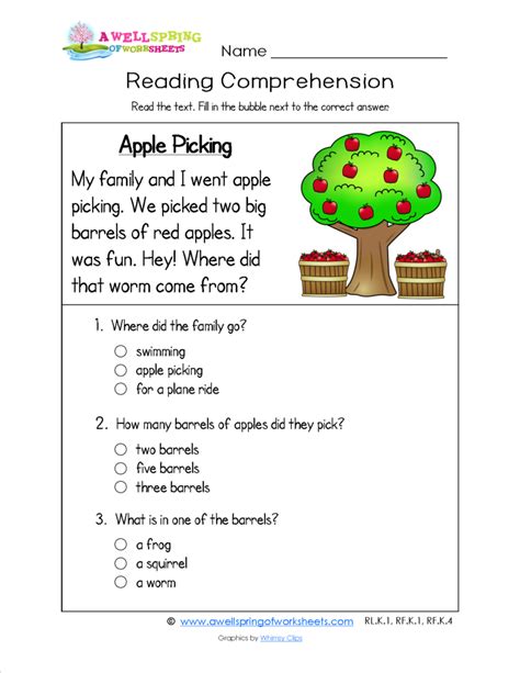 Kids Reading Comprehension Activities For Kindergarten Worksheets Samples