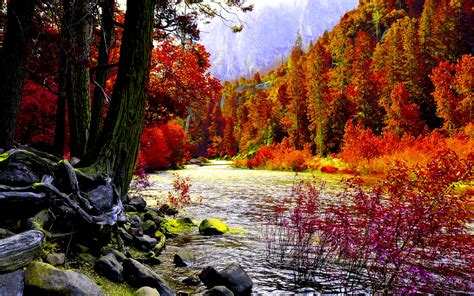 Awesome Autumn River Background Wallpaper Nature And Landscape