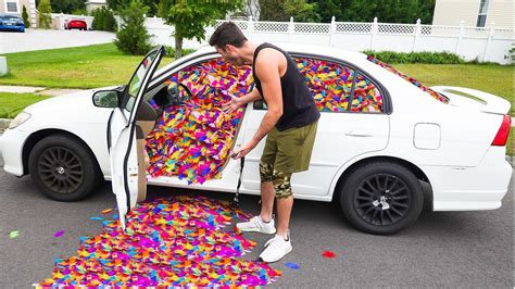 100000 Feathers In Friends Car Prank Youtube