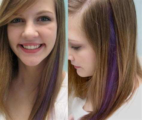 Purple Streak In Brown Hair Purple Hair Streaks Hair Color Purple