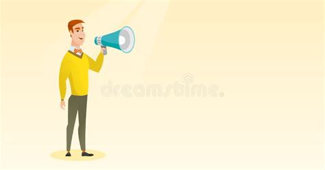 Young Man Speaking Into Megaphone Stock Vector Illustration Of