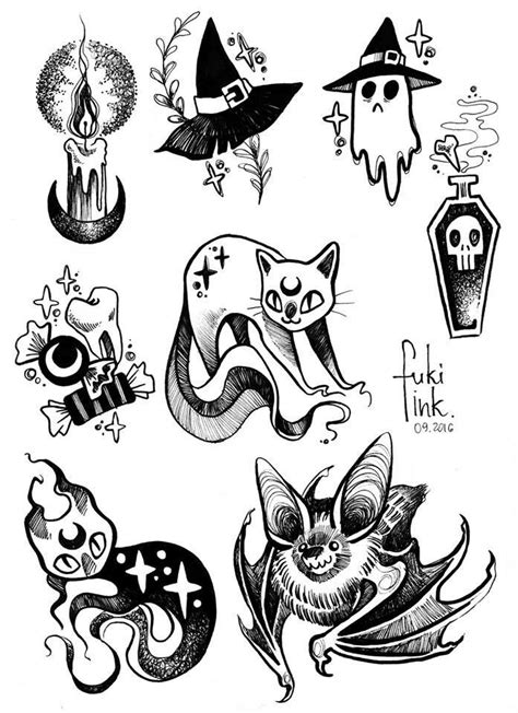 Tattoo Flash Sheet Halloween Tattoos Witch Tattoo Spooky Tattoos
