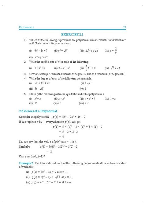 Ncert Book Class 9 Maths Chapter 2 Polynomials Pdf
