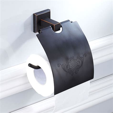 Auswind Black Toilet Paper Holder Oil Rubbed Solid Brass Square Base