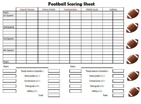 Football Scoring Sheet Free Printable Friday Free Printable