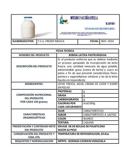 Productos Lacteos Ficha Tecnica De La Leche Condensad