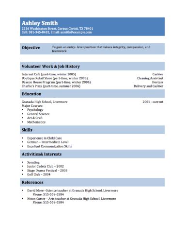 The hybrid resume equally focuses on your skills, work experience and educational background. Teen Job Resume Template