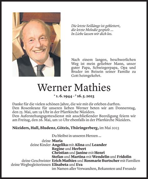 Todesanzeigen Von Werner Mathies Todesanzeigen Vorarlberger Nachrichten