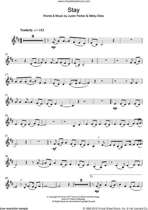 Rihanna Stay Sheet Music For Clarinet Solo Pdf Interactive