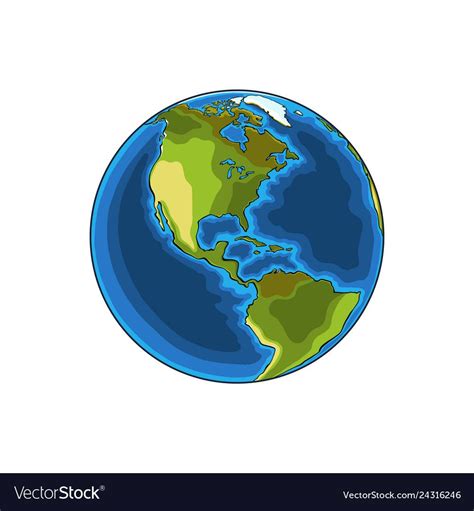 Hand Drawn Sketch Of The Planet Earth In Color Vector Image On