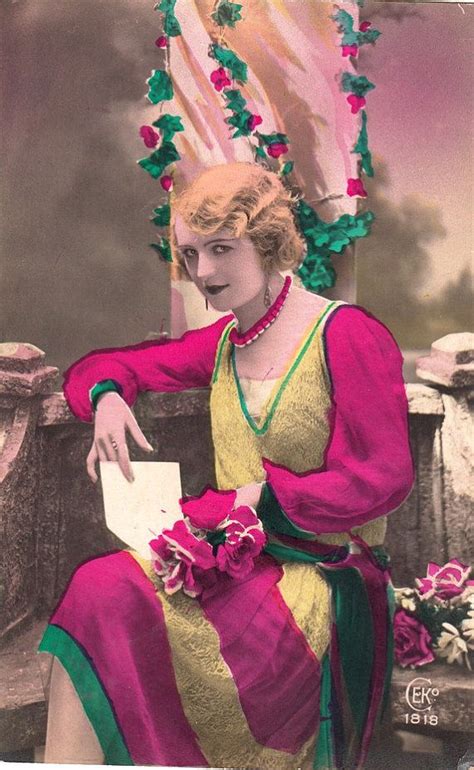 Vintage French Romantic Woman Postcard Woman In Pink Dress Etsy Romantic Woman French