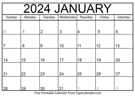 Free Printable January 2024 Calendars Download